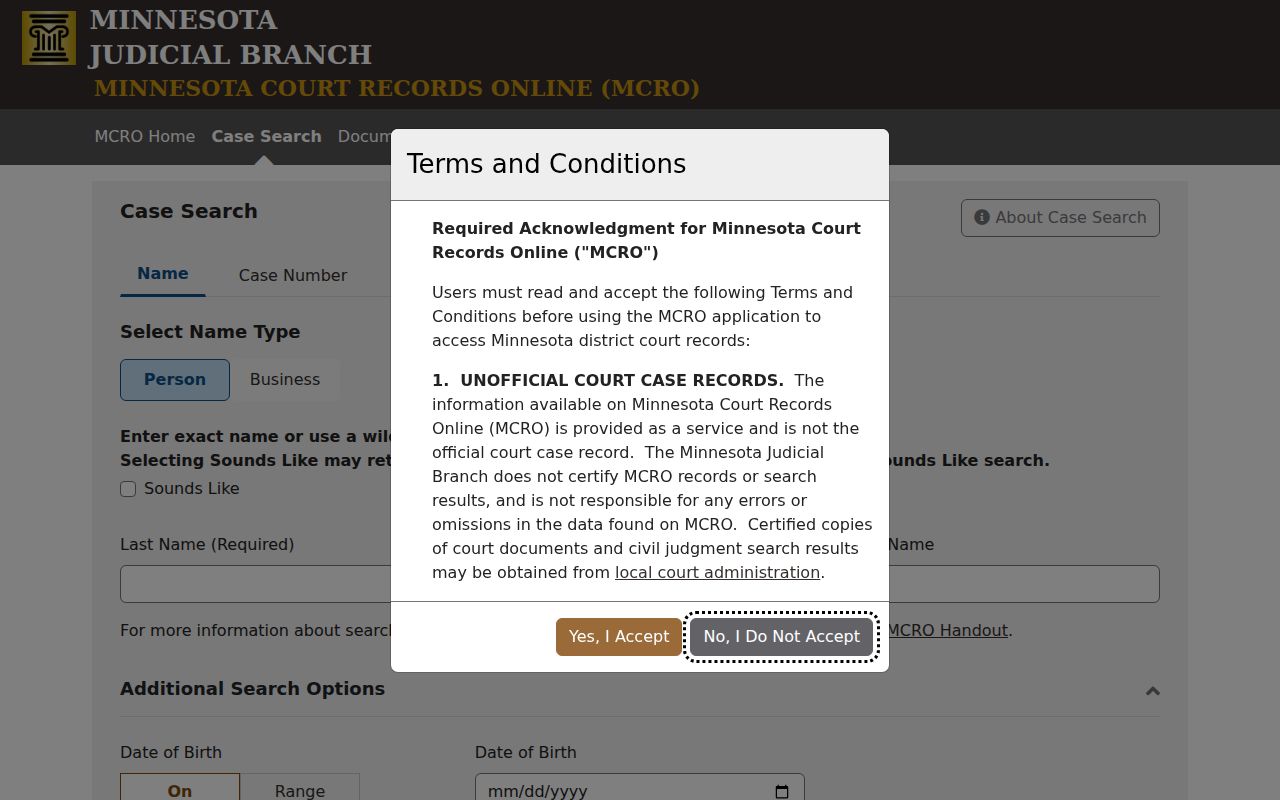 Shakopee residents directory MCRO case search controls