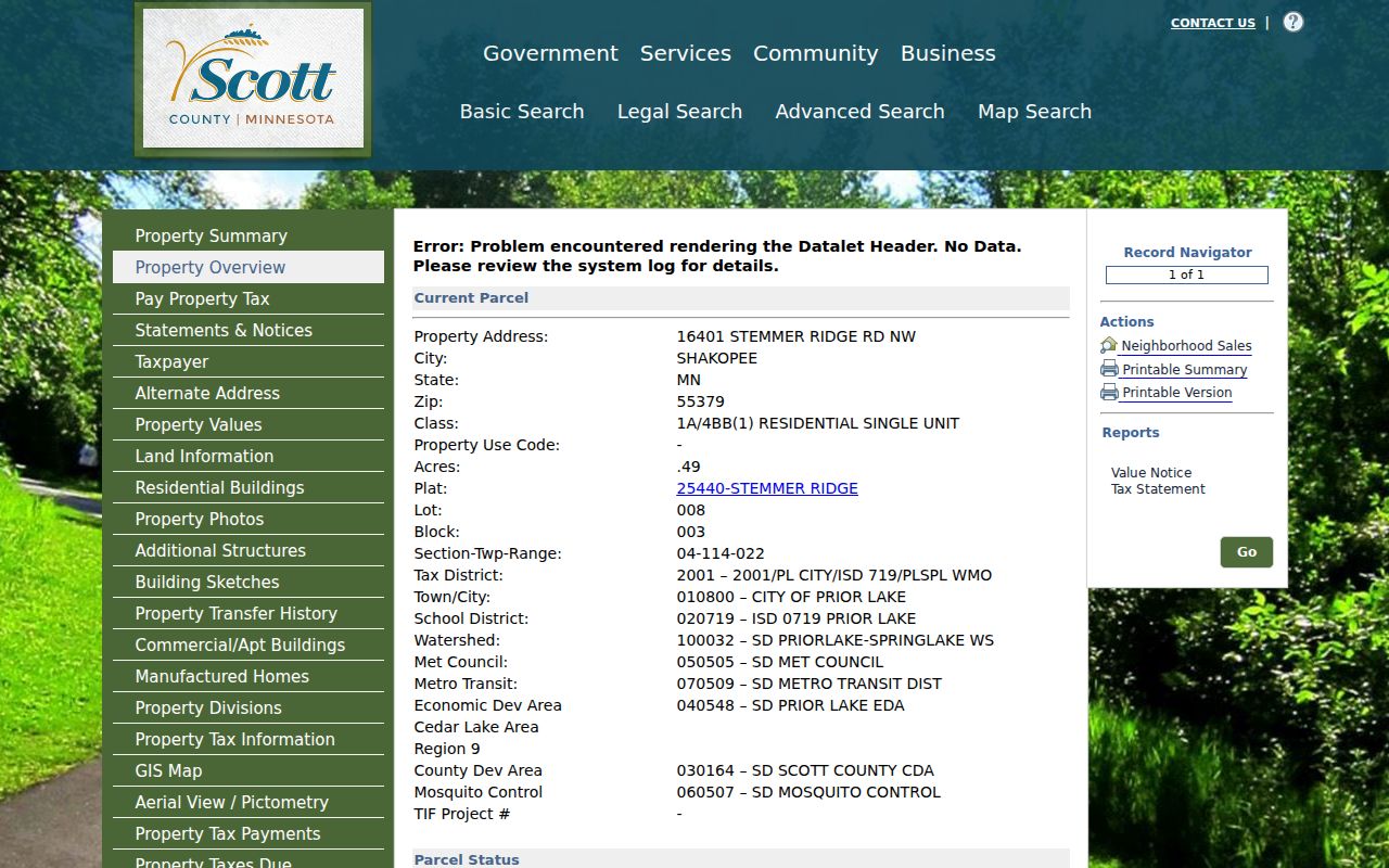 Shakopee residents directory Scott County sample parcel card