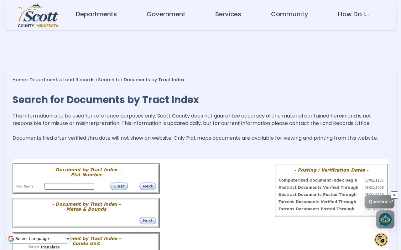 Shakopee street directory RecordEASE tract-index search page